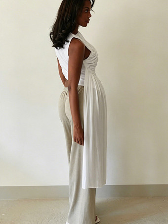 Asymmetrisches schulterfreies drapiertes gerafftes ärmelloses Top mit fließendem Seitengürtel elegante Bluse