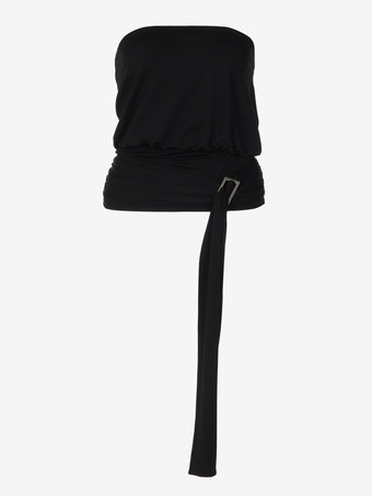 Trägerloses Tube-Top mit Wickelgürtel geraffte ärmellose Crop-Bluse