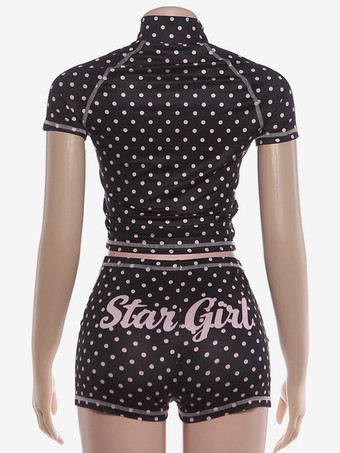 Polka Dot Half Zip Mock Neck Crop Top Shorts 2-teiliges Set Star Girl Buchstabenprint Outfit