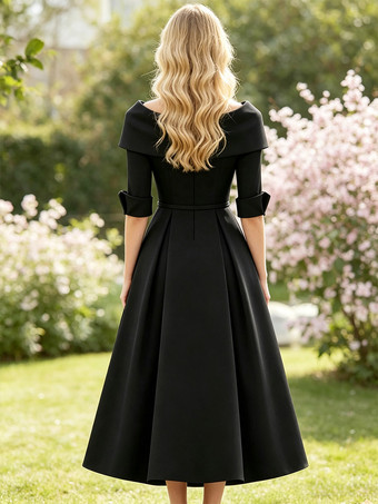 Mutterkleid A-Linie/Prinzessinnenkleid mit Wasserfallausschnitt Schleife(n) 3/4-Ärmeln Teelänge Ballkleid Hochzeitsgastkleider