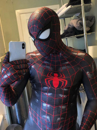 ブラック スパイダーマンコスチューム 大人用 ブラック レッドライン コスプレスーツ