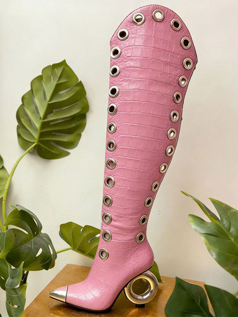 RosaDamen-Oberschenkelstiefel mit spitzer Zehenpartie Strassmuster am Absatz Overknee-Stiefel