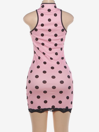 Alltagskleider Polka Dot Mandarin Collar Cutout Ärmelloses Bodycon Minikleid