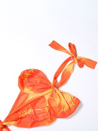 Urlaubskleid mit Farbverlauf Batikmuster Neckholder Rückenausschnitt transparentem Design und hohem Schlitz Maxikleid