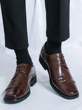 Braune Oxford-Schuhe für Herren runde Zehenpartie Schnürschuhe Freizeitschuhe