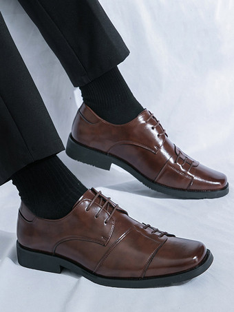 Braune Oxford-Schuhe für Herren runde Zehenpartie Schnürschuhe Freizeitschuhe