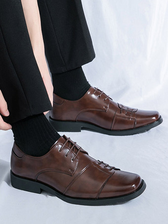 Braune Oxford-Schuhe für Herren runde Zehenpartie Schnürschuhe Freizeitschuhe