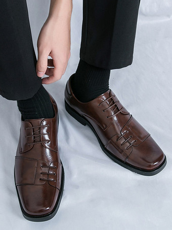 Braune Oxford-Schuhe für Herren runde Zehenpartie Schnürschuhe Freizeitschuhe