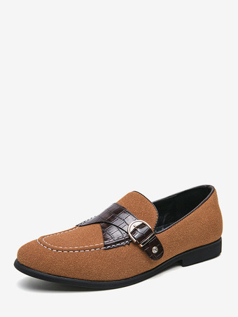 Braun      Herren-Loafer aus Wildleder mit runder Zehenpartie und Schnallendetail – Slipper zum Hineinschlüpfen