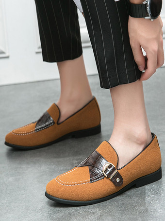 Herren-Loafer aus Wildleder mit runder Zehenpartie und Schnallendetail – Slipper zum Hineinschlüpfen