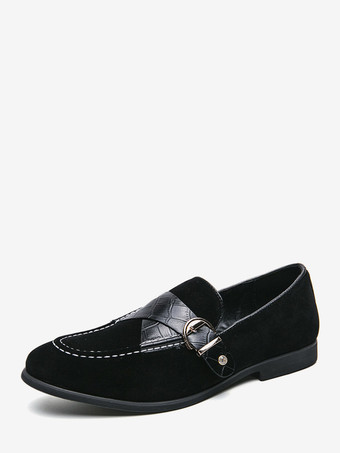 SchwarzHerren-Loafer aus Wildleder mit runder Zehenpartie und Schnallendetail – Slipper zum Hineinschlüpfen