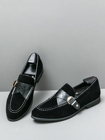 Herren-Loafer aus Wildleder mit runder Zehenpartie und Schnallendetail – Slipper zum Hineinschlüpfen