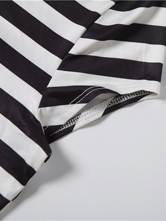 Gestreiftes Polo-Crop-Top mit halbem Reißverschluss und High-Waist-Shorts 2-teiliges Set