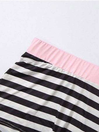 Gestreiftes Polo-Crop-Top mit halbem Reißverschluss und High-Waist-Shorts 2-teiliges Set