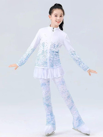 ライトスカイブルーガールズ レディース フィギュアスケート ジャケット＆パンツセット ラインストーン付き 長袖 暖かいトラックスーツ ヒップパッド付き アイススケート トレーニングウェア