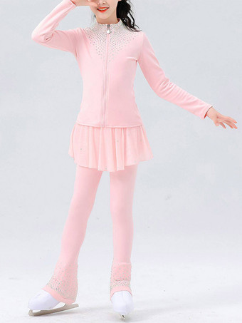 ガールズ レディース フィギュアスケート ジャケット＆パンツセット ラインストーン付き 長袖 暖かいトラックスーツ ヒップパッド付き アイススケート トレーニングウェア