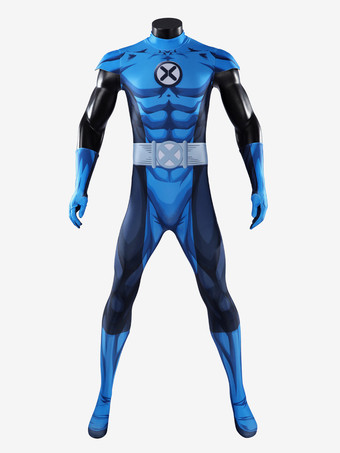 レイクブルー ウルヴァリン コスプレ衣装 マーベル X-メン ブルー ゼンタイ ボディスーツ スーパーヒーロー フルボディスーツ Xロゴベルト付き