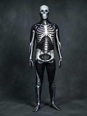 ブラック ハロウィンコスチューム、スケルトンコスチューム、3Dデジタルプリント、UVグローボディスーツ、キャットスーツ、ゼンタイ、ハロウィンコスプレコスチューム、ライクラ・スパンデックス、カーニバルジャンプスーツ