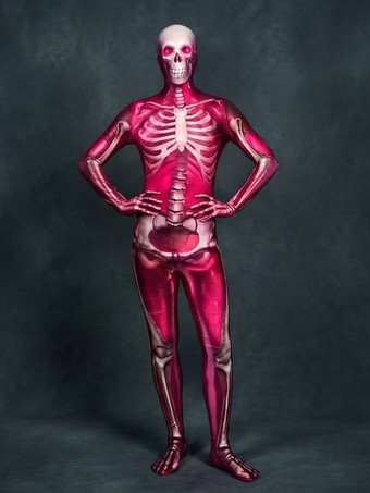 レッド ハロウィンコスチューム、スケルトンコスチューム、3Dデジタルプリント、UVグローボディスーツ、キャットスーツ、ゼンタイ、ハロウィンコスプレコスチューム、ライクラ・スパンデックス、カーニバルジャンプスーツ