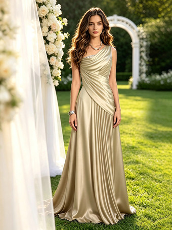 Champagner      Mutterkleid schulterfreies ärmelloses Ballkleid mit Perlenbesatz bodenlanges Gästekleid für die Hochzeit