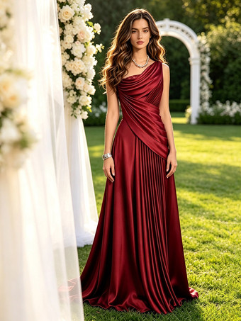 GlutrotMutterkleid schulterfreies ärmelloses Ballkleid mit Perlenbesatz bodenlanges Gästekleid für die Hochzeit