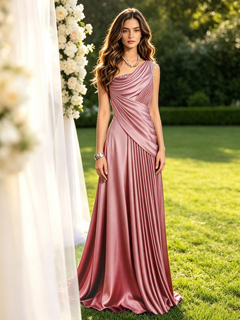 PerlrosaMutterkleid schulterfreies ärmelloses Ballkleid mit Perlenbesatz bodenlanges Gästekleid für die Hochzeit