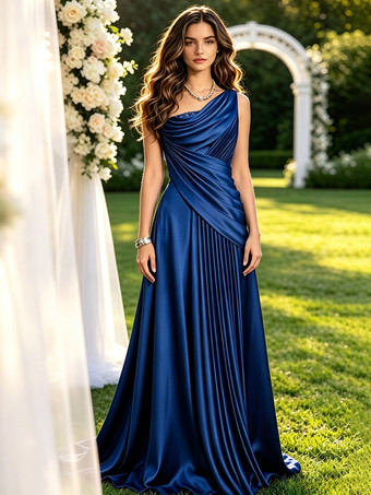 BlauMutterkleid schulterfreies ärmelloses Ballkleid mit Perlenbesatz bodenlanges Gästekleid für die Hochzeit