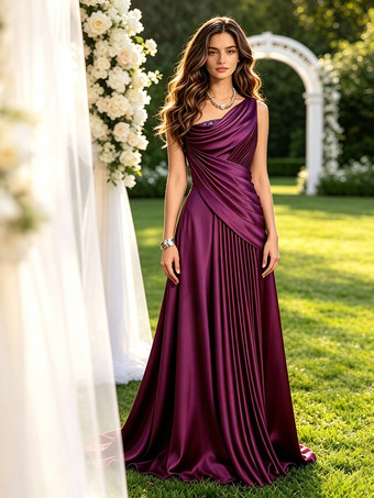 PflaumeMutterkleid schulterfreies ärmelloses Ballkleid mit Perlenbesatz bodenlanges Gästekleid für die Hochzeit