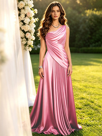 RosaMutterkleid schulterfreies ärmelloses Ballkleid mit Perlenbesatz bodenlanges Gästekleid für die Hochzeit