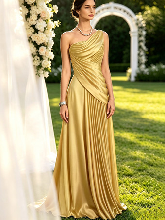 Hellgolden      Mutterkleid schulterfreies ärmelloses Ballkleid mit Perlenbesatz bodenlanges Gästekleid für die Hochzeit