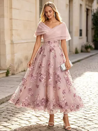 cocktail formal dresses Strapless A Line Floral Lace Midi Dress Crafted with meticulous attention to detail Elegant Cocktail Dresses | Browse