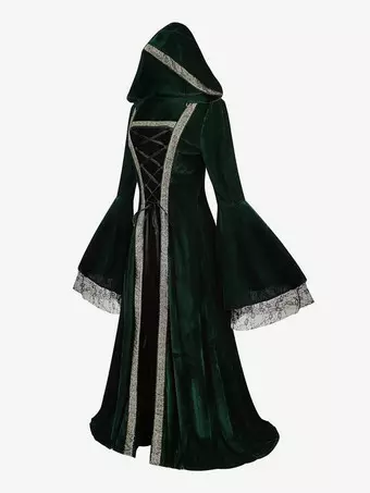 IEEILULU Robe Médiévale Gothique Femme – Capuche, Corset, Ceinture Et Accessoires Elfes – Cosplay Halloween