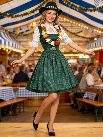 グリーン オクトーバーフェスト衣装 女性用 バイエルン風ディアンドルドレス 女性用 50年代風ドレス 1950年代 ヴィンテージ カクテルパーティー