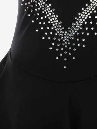 Eiskunstlaufkleid für Damen und Mädchen hochelastisch Trainings- und Wettkampfbekleidung klassisch mit Kristallen/Strasssteinen langärmelig