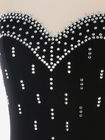 Eiskunstlaufkleid für Damen und Mädchen hochelastisch Trainings- und Wettkampfbekleidung klassisch mit Kristallen/Strasssteinen langärmelig