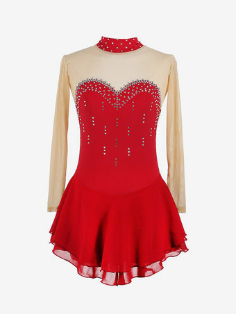 Eiskunstlaufkleid für Damen und Mädchen hochelastisch Trainings- und Wettkampfbekleidung klassisch mit Kristallen/Strasssteinen langärmelig