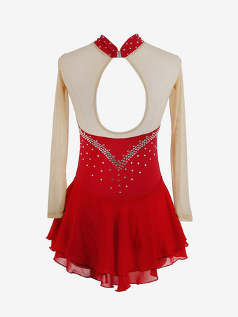 Eiskunstlaufkleid für Damen und Mädchen hochelastisch Trainings- und Wettkampfbekleidung klassisch mit Kristallen/Strasssteinen langärmelig