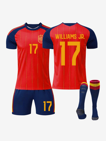 Nr. 17Spanien 2026 Zwei-Sterne-Heimtrikot Kurzarm Nr. 20 Pedri Nr. 19 Yamal 3-teilig