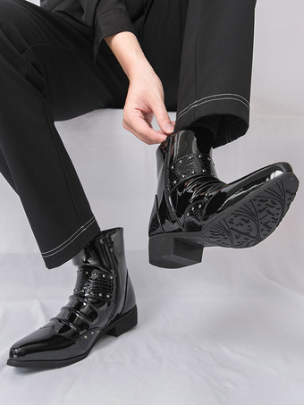 Schwarze Herren-Ankle-Boots mit spitzer Zehenpartie Schnallendetail und Reißverschluss