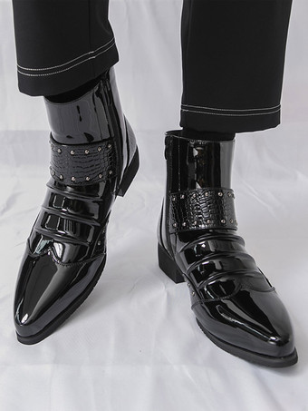 Schwarze Herren-Ankle-Boots mit spitzer Zehenpartie Schnallendetail und Reißverschluss