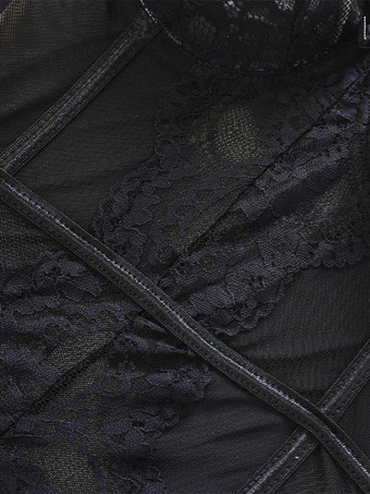 女性用花柄レースコルセットボディスーツ、取り外し可能なガーターストラップ付き、深いVネック、シースルーランジェリーテディ