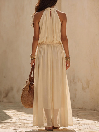 Urlaubskleid Neckholder rückenfrei elastischer Bund fließendes Chiffon-Maxikleid Boho-Strandkleid