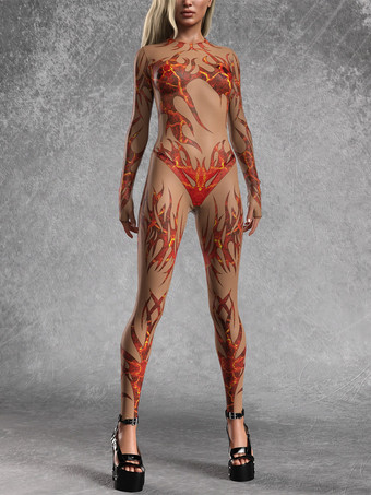 DunkelrotCatsuits Zentai Kostüme Neon Bodysuit Halloween Cosplay Kostüm 3D Digitaldruck UV-Leucht-Body Blumenmuster Festliche Catsuits Zentai