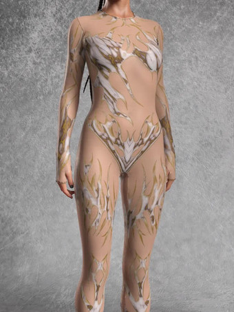 elfenbeinweißCatsuits Zentai Kostüme Neon Bodysuit Halloween Cosplay Kostüm 3D Digitaldruck UV-Leucht-Body Blumenmuster Festliche Catsuits Zentai