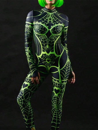 Grün Grünes neonfarbenes Spinnennetz-UV-reaktives Kostüm für Damen – Halloween-Kostüm