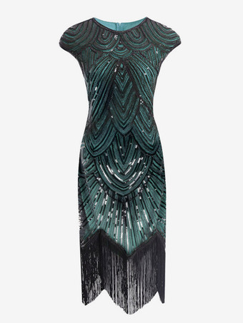 Grün Great Gatsby Kostüm 1920er Jahre Flapper-Kleid Pailletten Schwarz Silber Retro Kostüm
