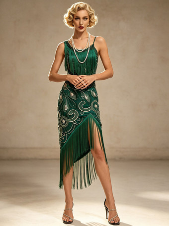 Grün Great Gatsby Kleid Flapper-Kleid der 1920er Jahre Paillettenkleid schwarzes Kleid Vintage-Kostüme