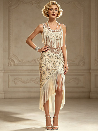 HellaprikosenfarbenGreat Gatsby Kleid Flapper-Kleid der 1920er Jahre Paillettenkleid schwarzes Kleid Vintage-Kostüme