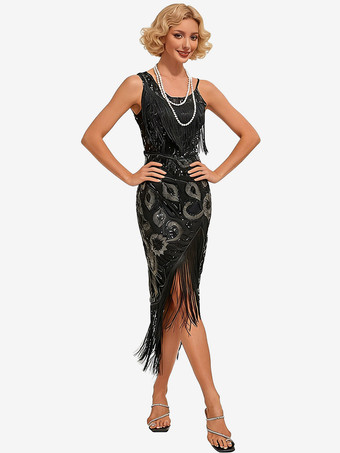 Great Gatsby Kleid Flapper-Kleid der 1920er Jahre Paillettenkleid schwarzes Kleid Vintage-Kostüme