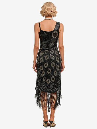 Great Gatsby Kleid Flapper-Kleid der 1920er Jahre Paillettenkleid schwarzes Kleid Vintage-Kostüme